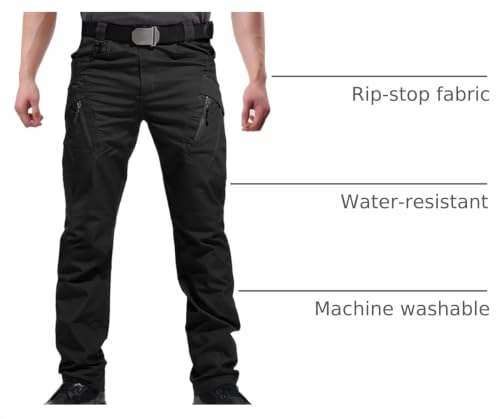 Hiwise Men's Water-Resistant Ripstop Tactical Cargo Pants 34W x 32L Black