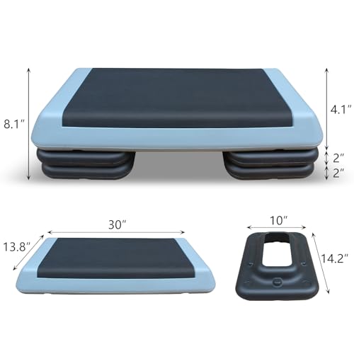 Adjustable Aerobic Step Platform - 30" x 14" with 4 Risers - Gray