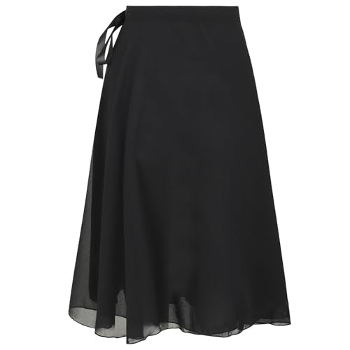 Deesorxin Women's Long Wrap Ballet Skirt Black One Size Sheer Dance Costume