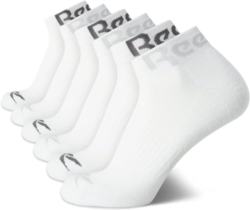 Reebok Men's Quarter Socks 6 Pack White Arch Support Cushioned Athletic Socks