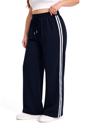 Plus Size Navy Blue Straight Leg Sweatpants for Women with Pockets - 3X-Large