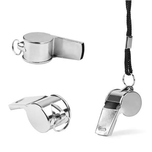 6-Pack Stainless Steel Whistles with Lanyards - Loud Sports & Safety Whistle