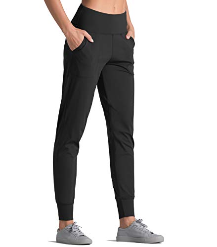Dragon Fit Women's Black Medium Joggers with Pockets - High Waist Tapered Workout Pants