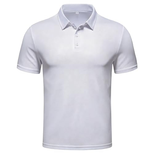 Men's Breathable Short Sleeve Polo Shirt - Medium / White B