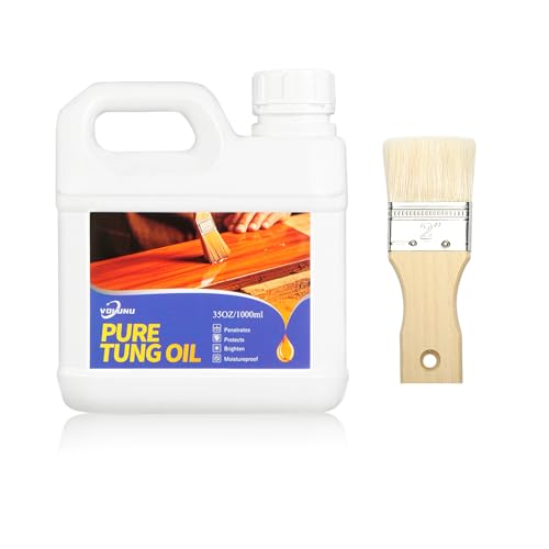Volunu 35OZ 100% Pure Tung Oil is unadulterated,Made from Pure Pressed Tung Tree Nuts,No additives,solvents,or Synthetic Ingredients,Just All-Natural Wood Protection.