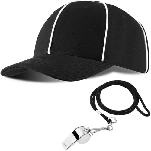 Referee Hat and Whistle Set with Lanyard - Black & White