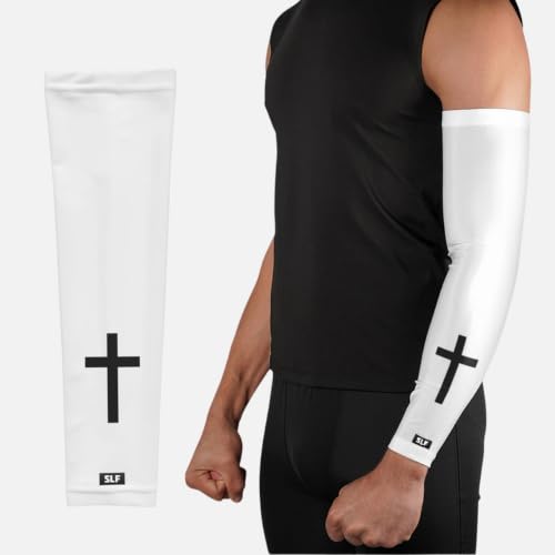 Faith Collection Football Arm Sleeve by SLEEFS - Adult L (Cross White)