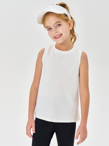 Girls Athletic Tank Top - Lightweight Sleeveless Summer Shirt - White 10-12Y