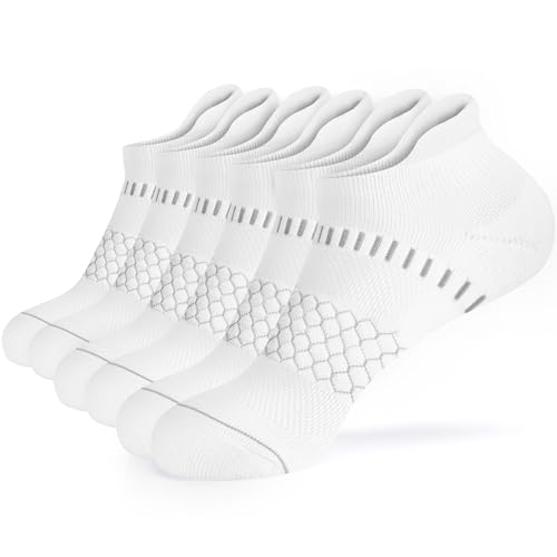 Light Compression Socks for Women - Arch Support, Cushioned, 3 Pairs - White