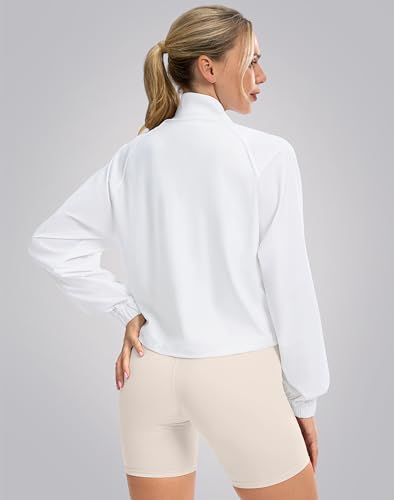 Women's Lightweight Athletic Jacket - UPF 50+, Cropped, White, Small