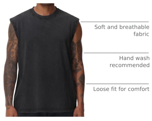 Men's Sleeveless Workout Tank Top - Acid Wash Loose Fit Tee