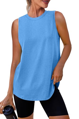 Blue Women's Workout Tank Top - Lightweight Sleeveless Athletic Shirt, Large