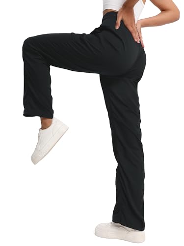 SEVEGO Women's Black 32 Inseam Lightweight Dance Studio Pants Ruched Workout Activewear