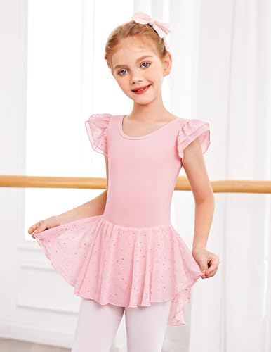 Arshiner Girls Ruffle Sleeve Ballet Leotard Criss-Cross Back Dance