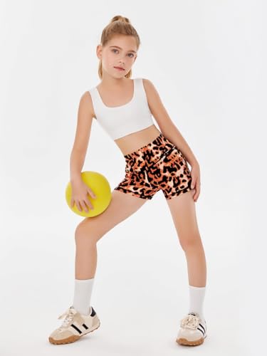 Girls High-Waisted Athletic Shorts - Leopard Print - Size 5-6 Years