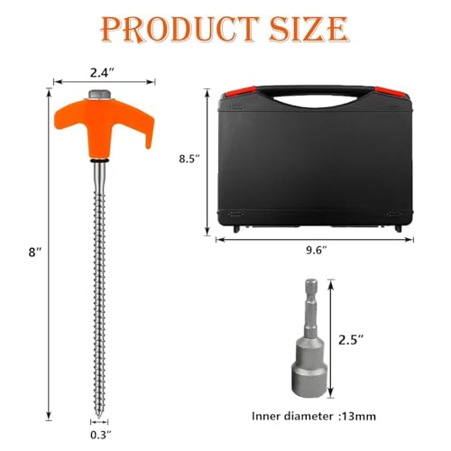 Orange 8-Inch Heavy Duty Screw-In Tent Stakes - 20 Pack Camping Ground Anchors