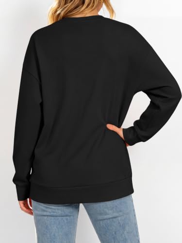 ANRABESS Women's V-Neck Long Sleeve Sweatshirt Large Black Cozy Casual Top