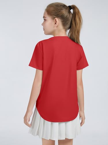 Girls Athletic Short Sleeve Tunic Tops - Red, 9-10 Years