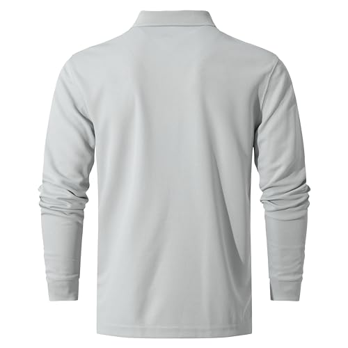 Men's Long Sleeve Quick-Dry Tactical Golf Shirt - Light Gray, Small