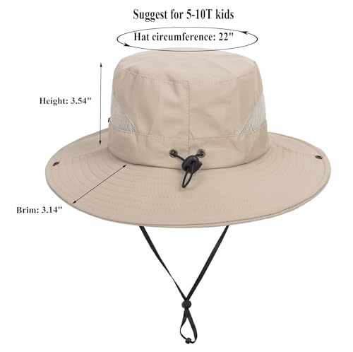 Kids Sun Hat with UV Protection - Beach Bucket Cap, 5-10 Years, Dark Beige