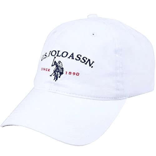 U.S. Polo ASSN. Unisex White Baseball Cap Adjustable Dad Hat 100% Cotton
