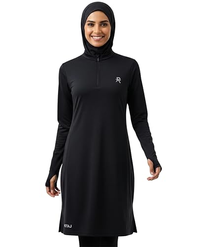 Retaj Modest Activewear Long Sleeve Workout Top - Small Black, Breathable Yoga & Gym Shirt for Women
