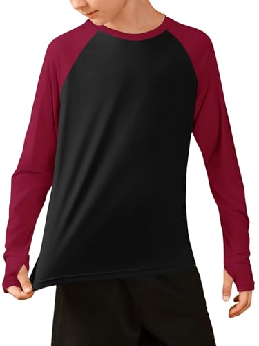 Boys Athletic Long Sleeve Colorblock T-Shirt - 11-12 Years Red