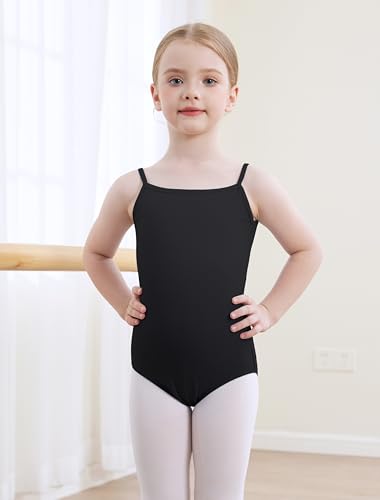 Mecceos Girls' Black Camisole Ballet Leotard for Toddler Kids 4-6 Years