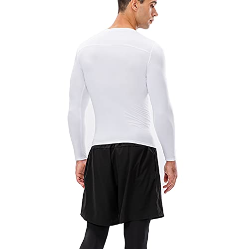 Leichr Men's Medium White Compression Shirt Long Sleeve Athletic Base Layer Quick Dry Basketball Football Tops
