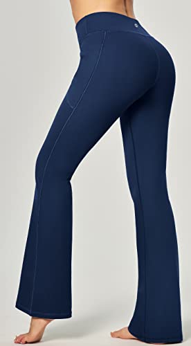 Heathyoga Women’s Flare Yoga Pants with Pockets - Dark Blue, Medium Size
