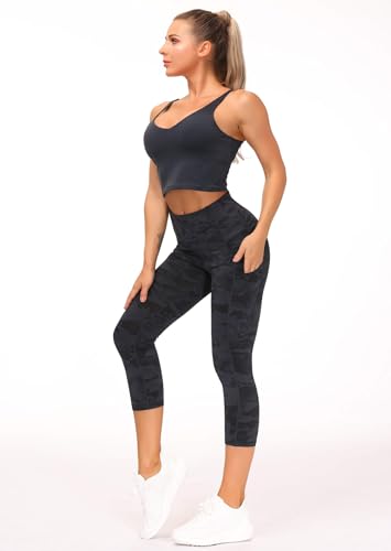 Women's Thick High Waist Capris Yoga Pants Workout Leggings - Z-capris Camo, Large