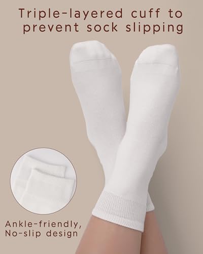 Amutost White Socks for Women 5 Pairs - Lightweight Breathable Non-Slip Heel Socks, Size 6-9