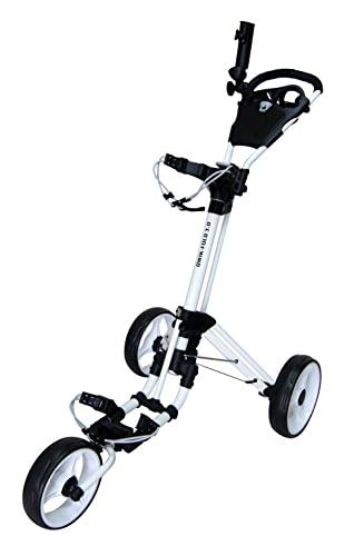 Lightweight 3-Wheel Golf Push Cart - Aluminum Frame, Umbrella Holder, White