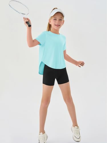 Girls Athletic Shirt - Short Sleeve, Size 9-10 Years, Turquoise