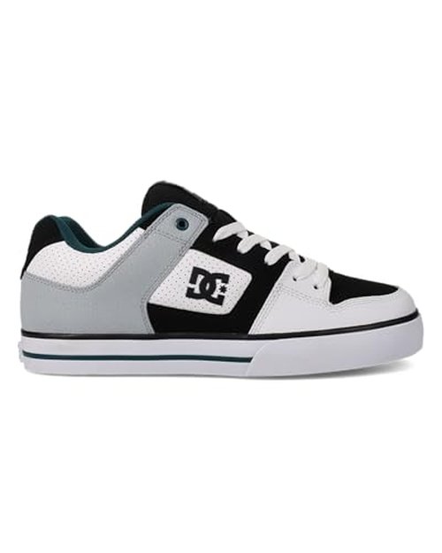 DC Men's Pure Skate Shoe, White/Black/Teal, 6.5