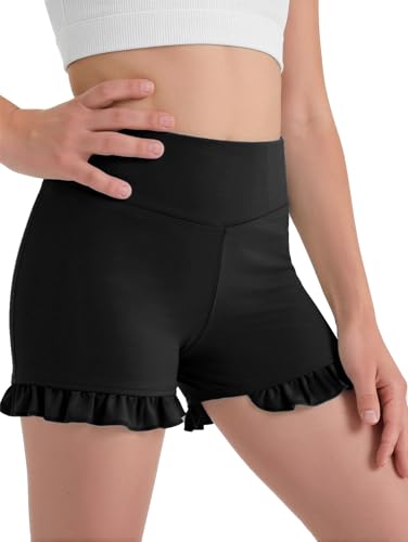 High Waisted Girls Athletic Shorts - Black, 7-8 Years