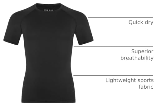 Boys Compression Shirt - Short Sleeve Athletic T-Shirt, X-Large Black