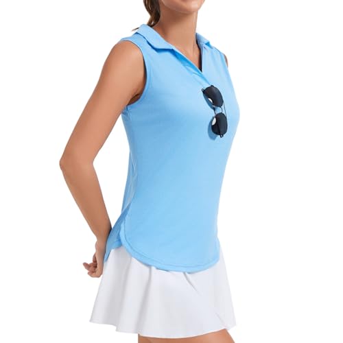 Women's Sleeveless Golf Polo Shirt - Light Blue, Large