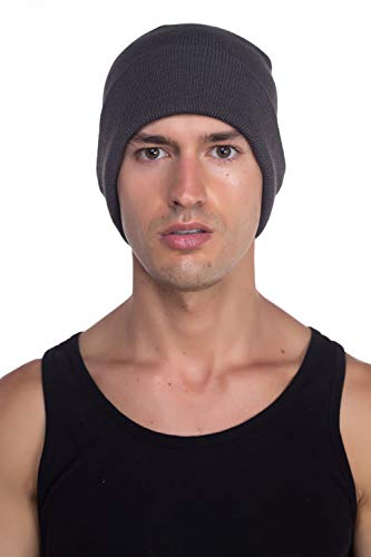 Unisex Cuffed Knit Beanie Hat - One Size Dark Grey