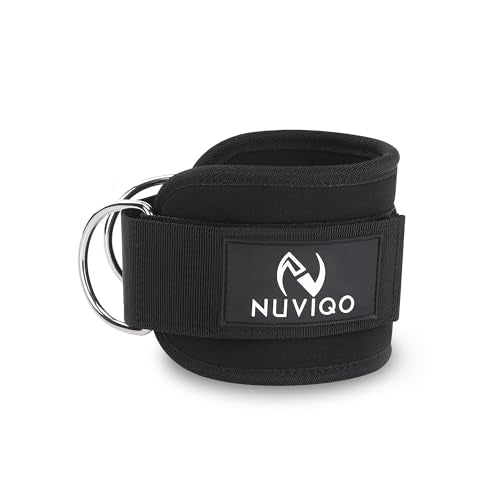 Padded Ankle Strap for Cable Machines with D-Ring - Black - Single