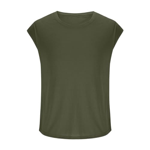 Mens Workout Tank Top - Summer Gym Fitness Cap Sleeve - Green, Medium