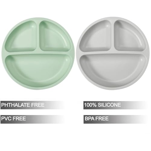 Silicone Baby Feeding Set with 2 Plates & Spoons - BPA Free & Divided Suction Plate