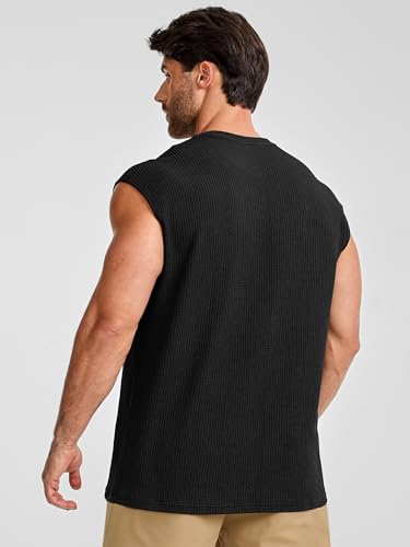 JMIERR Men's X-Large Black Textured Sleeveless Tank Top for Workout & Gym