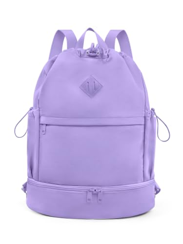 RHDZO Purple Drawstring Gym Backpack with Shoe & Wet Pocket, Large Capacity