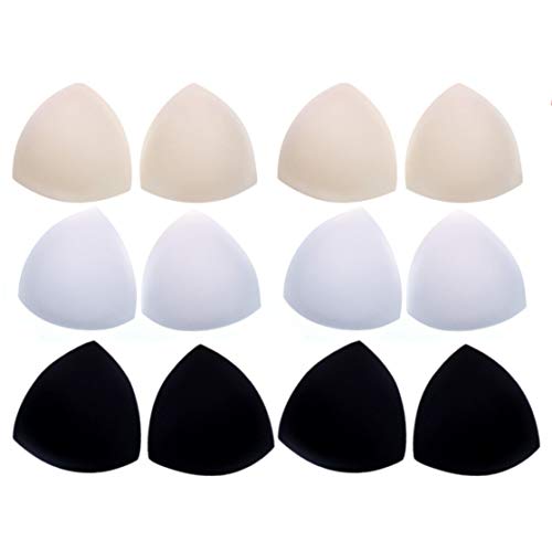 JZK Removable Triangle Bra Pads 6 Pairs White Beige Black — Lightweight Swimwear & Sports Bra Enhancers