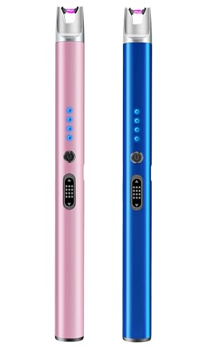 Electric Candle Lighter - 2 Pack USB Rechargeable Flameless Arc Lighters - Pink & Blue