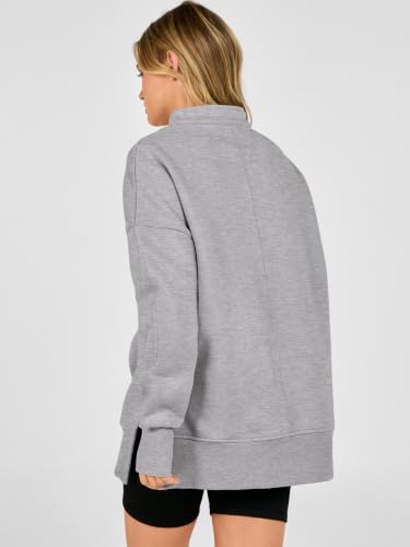 Oversized Quarter Zip Pullover Sweatshirt - Medium Grey
