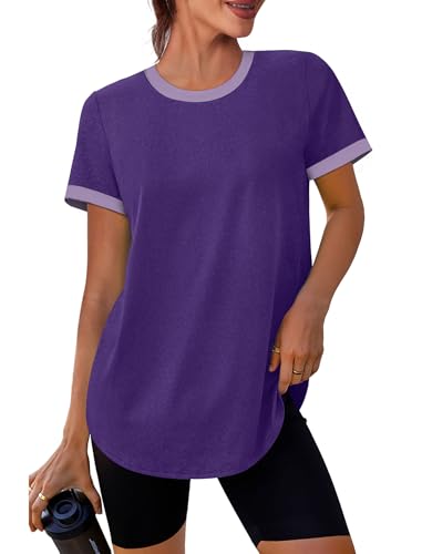 Sampeel Women's Athletic Color Block Workout Top - Sun Protection UPF 50+ X-Large Purple