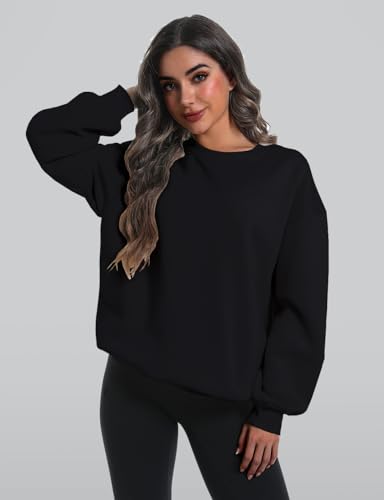 XFIFM 2 Pack Womens Oversized Hoodies Grey / Black Crewneck Sweatshirts