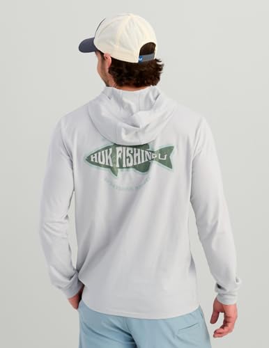 HUK Men's Lightweight Fishing Hoodie Tee with UPF Sun Protection - Large, Harbor Mist